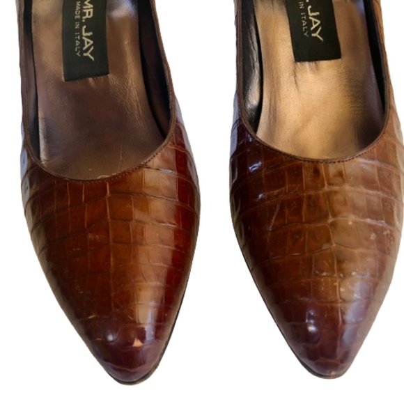 Mr. Jay Vintage 80's Italian Brown Croc Print Leather Pump Pointed Toe - Picture 15 of 16